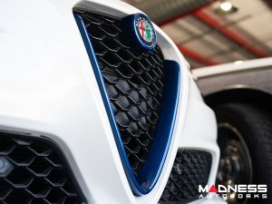Alfa Romeo Giulia Front V Shield Grill Frame + Emblem Frame Kit - Carbon Fiber - QV Model - Blue Candy Alfa Romeo Giulia Front V Shield Grill Frame + Emblem Frame Kit - Carbon Fiber - QV Model - Blue Candy